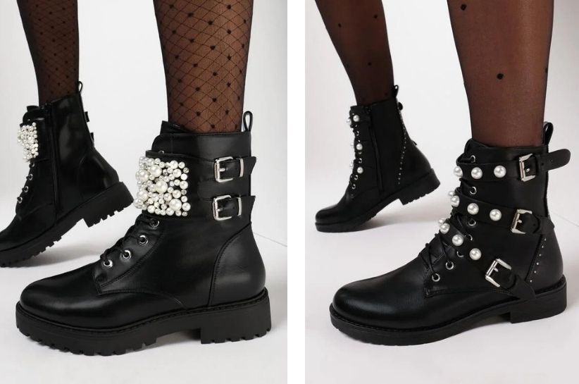 Ботинки с жемчугом – фасоны, сочетающие рок-стиль и гламур